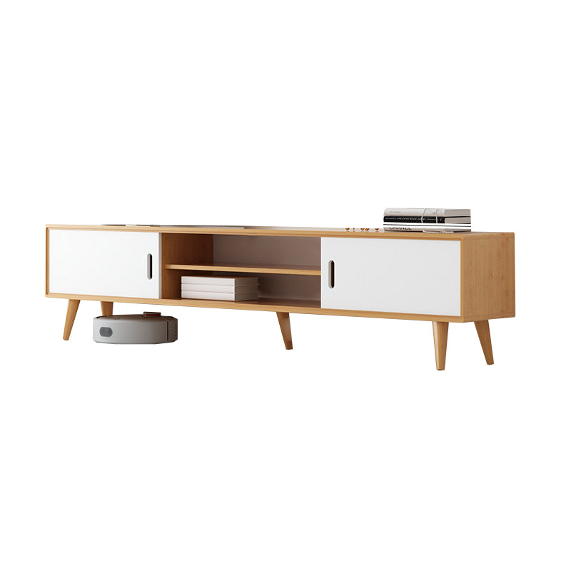 Modern TV Stand with 4 Legs , Solid Wood TV Stand Console with with Sliding Storage