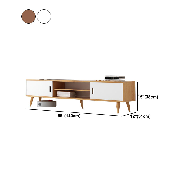 Modern TV Stand with 4 Legs , Solid Wood TV Stand Console with with Sliding Storage