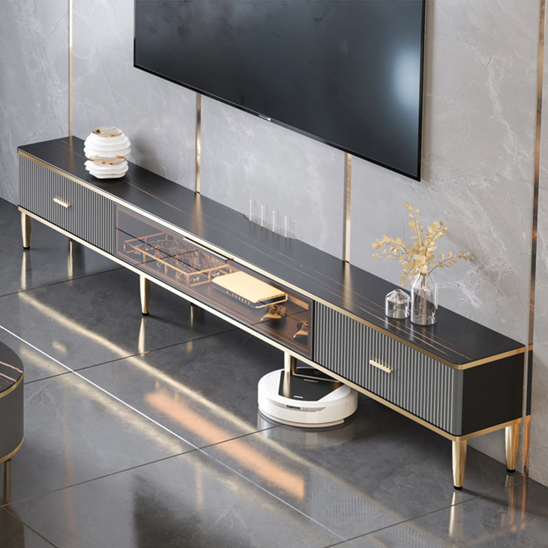 Glam Style Stone TV Cabinet Enclosed Storage TV Stand with Glass Door