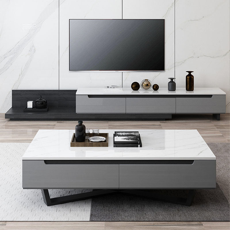 Contemporary Style TV Stand Gray TV Console with Drawers for Living Room