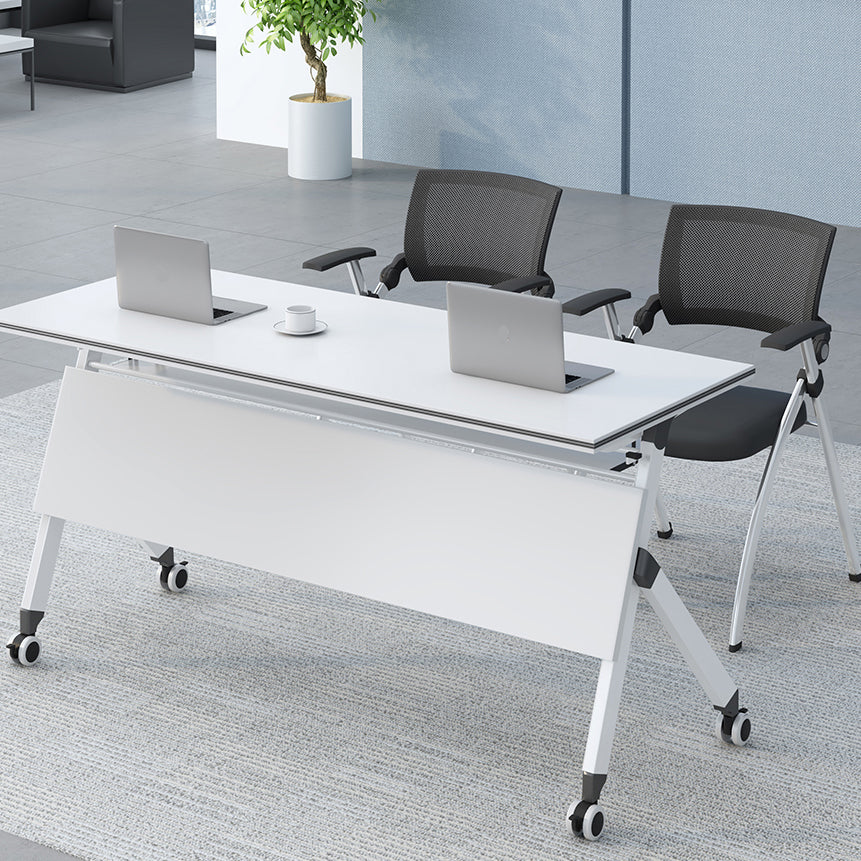 Manufactured Wood Rectangle Folding Desk Contemporary Office Desk with Wheels