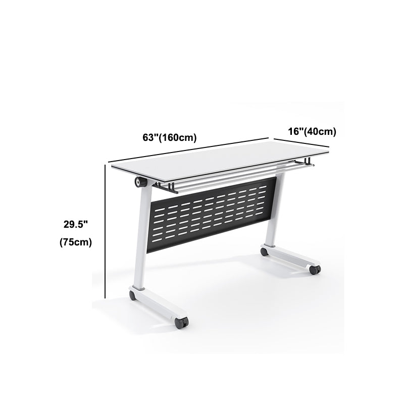 White Manufactured Wood Rectangular Desk Modern Folding Office Desk with Wheels