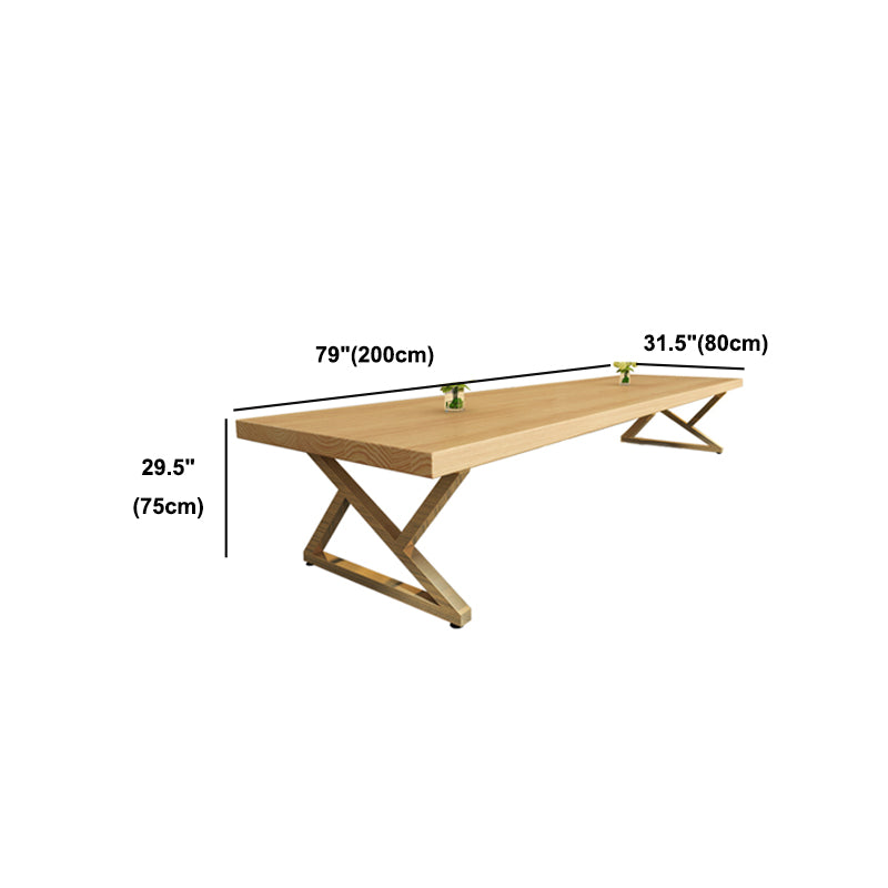 Pine Wood Rectangular Desk Industrial Office Desk with Metal Base