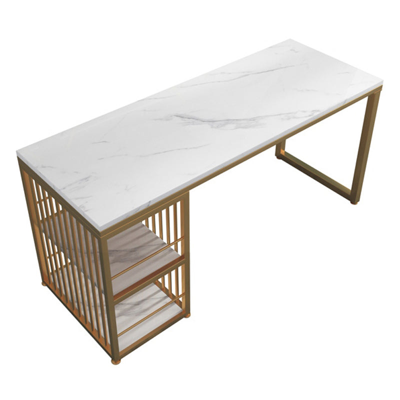 Glam Style Writing Desk Rectangular Marble Office Desk with Metal Base