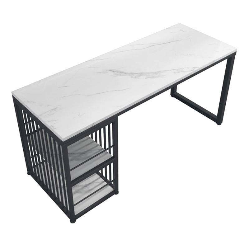 Glam Style Writing Desk Rectangular Marble Office Desk with Metal Base