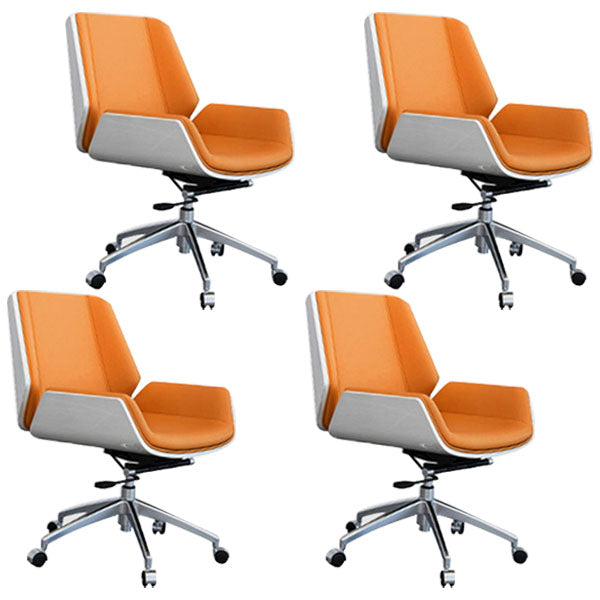 Modern Style Swivel Task Chair Faux Leather Office Chair with Fixed Arms