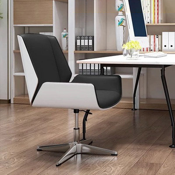 Modern Style Swivel Task Chair Faux Leather Office Chair with Fixed Arms