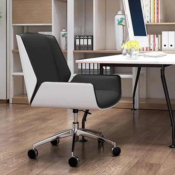 Modern Style Swivel Task Chair Faux Leather Office Chair with Fixed Arms