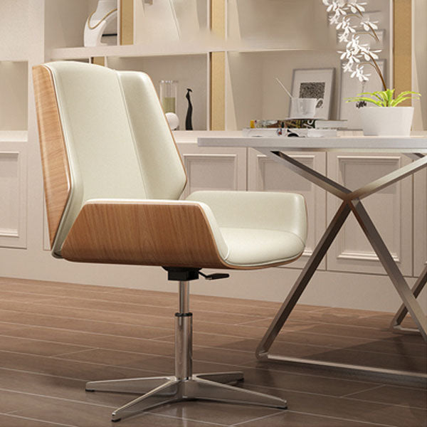 Modern Style Swivel Task Chair Faux Leather Office Chair with Fixed Arms