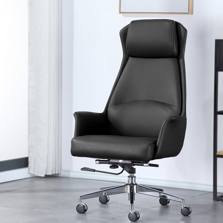 Modern Style Task Chair Leather Office Chair with Fixed Arms