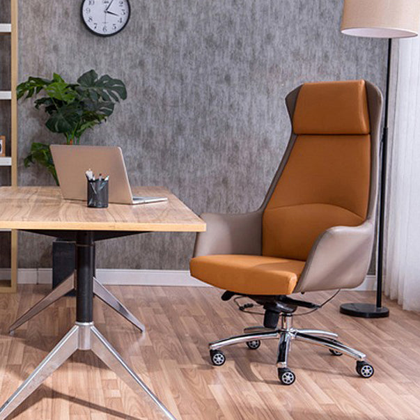 Modern Style Task Chair Leather Office Chair with Fixed Arms