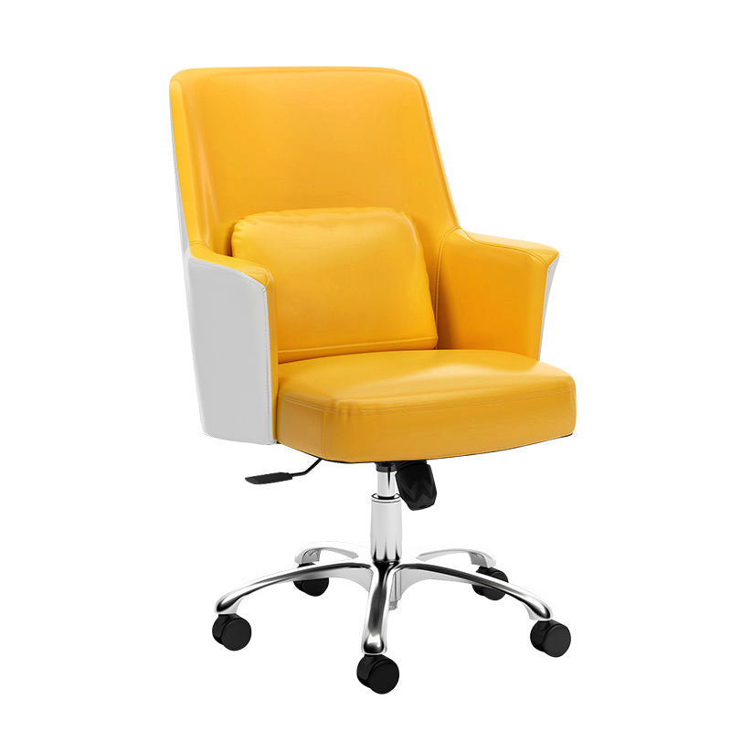 Faux Leather Task Chair Modern Adjustable Swivel Office Chair with Fixed Arms