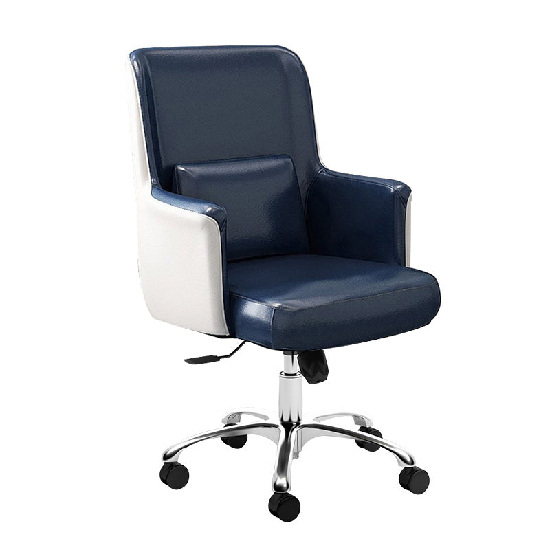 Faux Leather Task Chair Modern Adjustable Swivel Office Chair with Fixed Arms