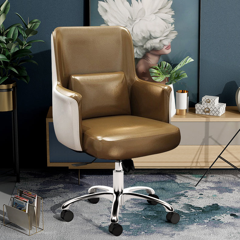 Faux Leather Task Chair Modern Adjustable Swivel Office Chair with Fixed Arms