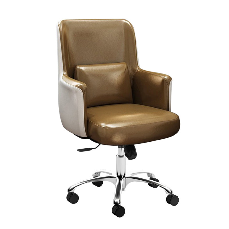 Faux Leather Task Chair Modern Adjustable Swivel Office Chair with Fixed Arms