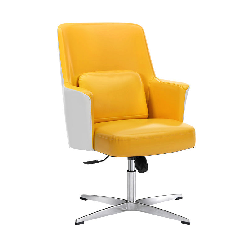 Faux Leather Task Chair Modern Adjustable Swivel Office Chair with Fixed Arms