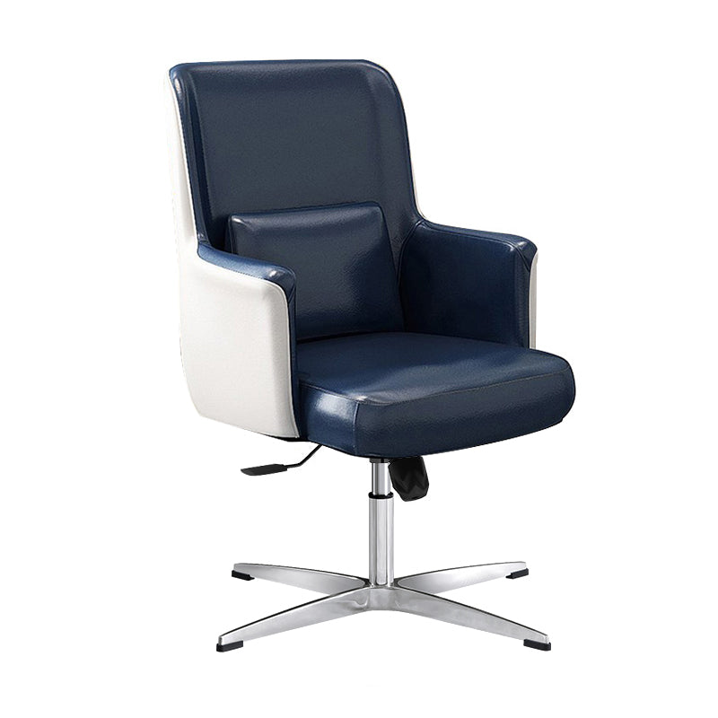 Faux Leather Task Chair Modern Adjustable Swivel Office Chair with Fixed Arms