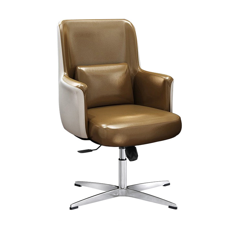 Faux Leather Task Chair Modern Adjustable Swivel Office Chair with Fixed Arms