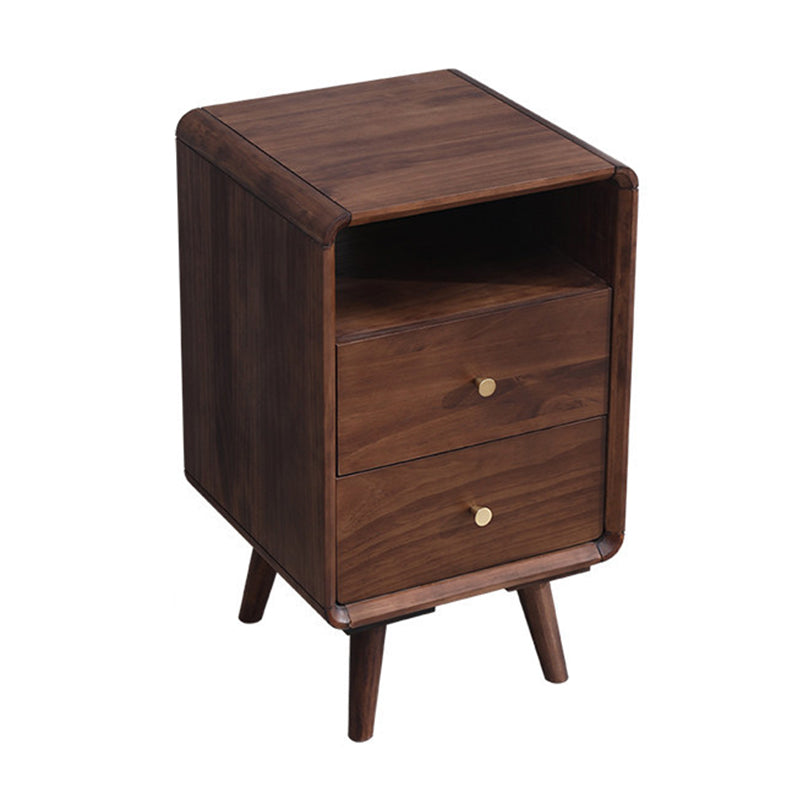 23" H Solid Wood Night Table Modern 2-Drawer Open Storage Legs Included Nightstand