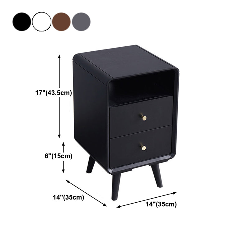 23" H Solid Wood Night Table Modern 2-Drawer Open Storage Legs Included Nightstand