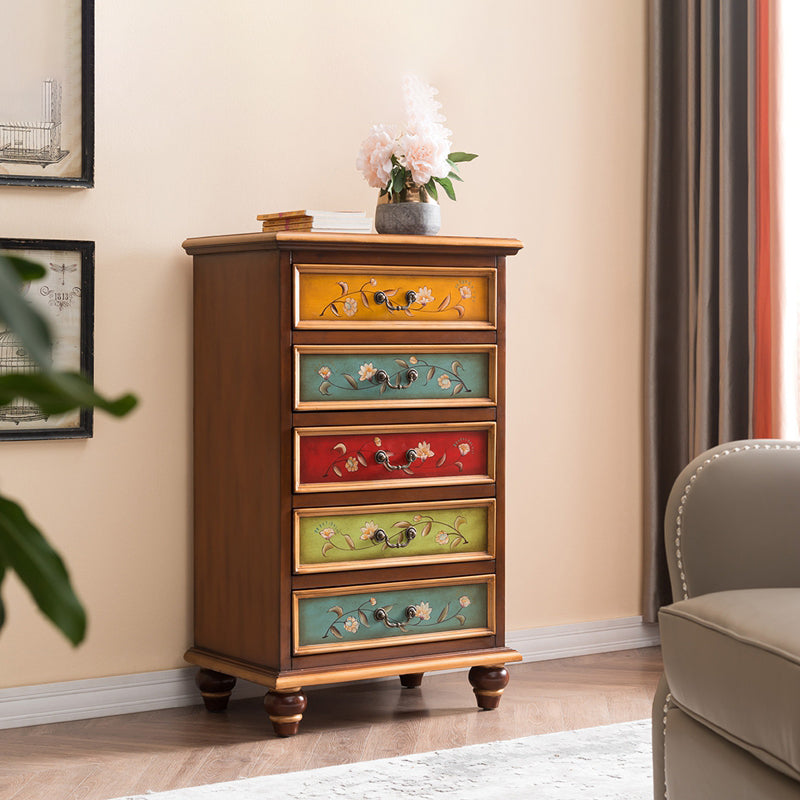 Traditional Vertical Chest Wooden Storage Chest with Drawers for Bedroom