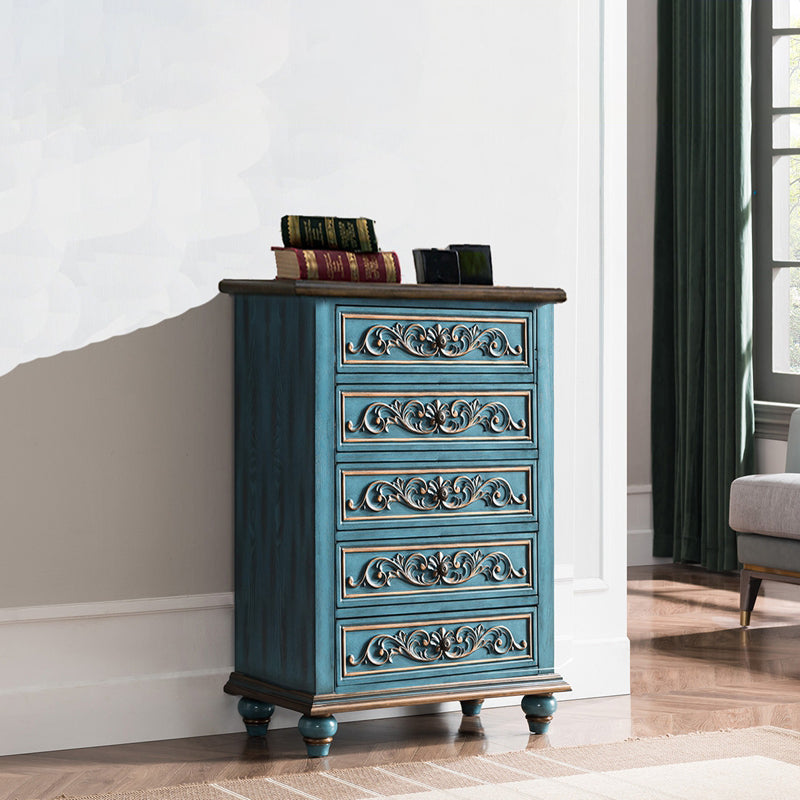 Traditional Vertical Chest Wooden Storage Chest with Drawers for Bedroom