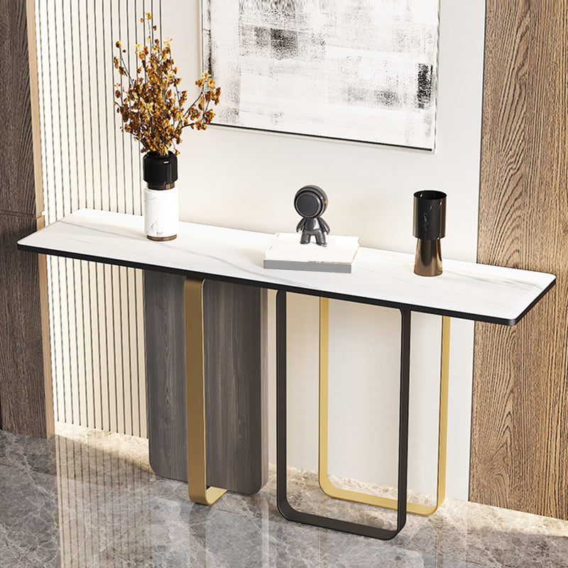 Rectangle Stone Top Console Table with Abstract Base Accent Table