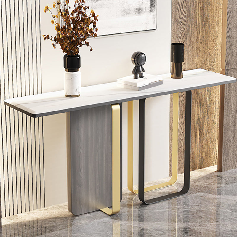 Rectangle Stone Top Console Table with Abstract Base Accent Table