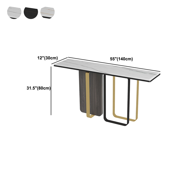 Rectangle Stone Top Console Table with Abstract Base Accent Table