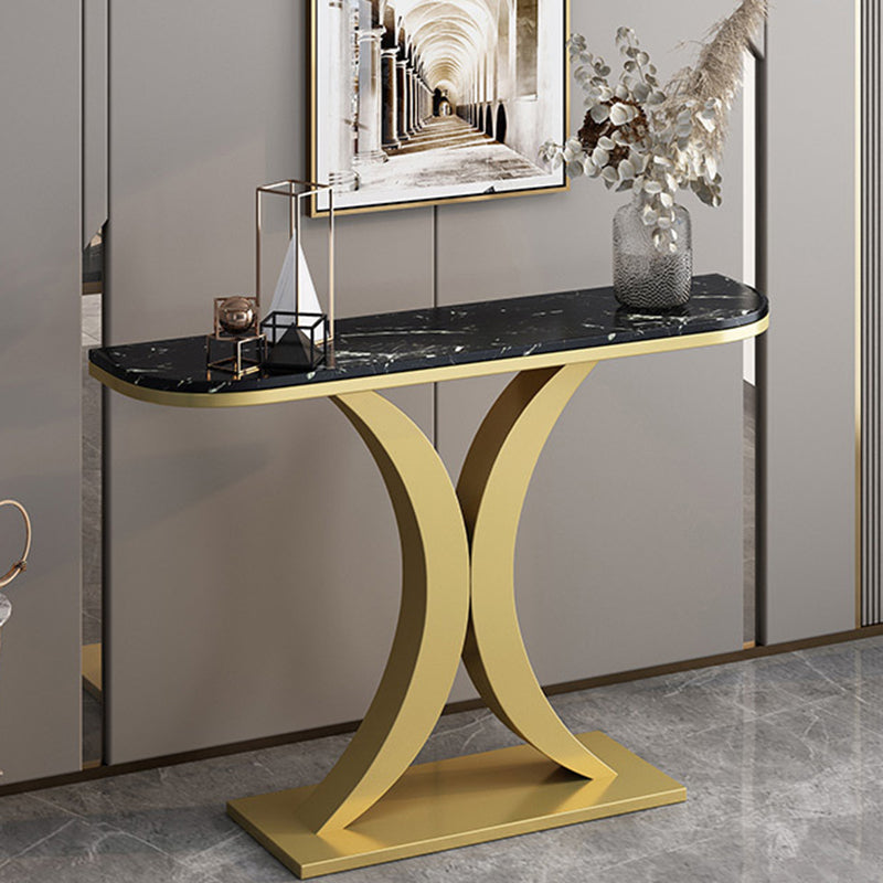 Slate and Metal Sofa Table Modern Stain Resistant Half Moon Console Table for Hall