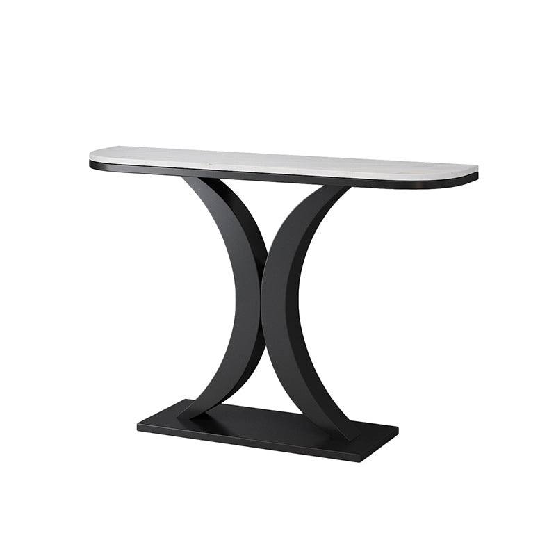 Slate and Metal Sofa Table Modern Stain Resistant Half Moon Console Table for Hall