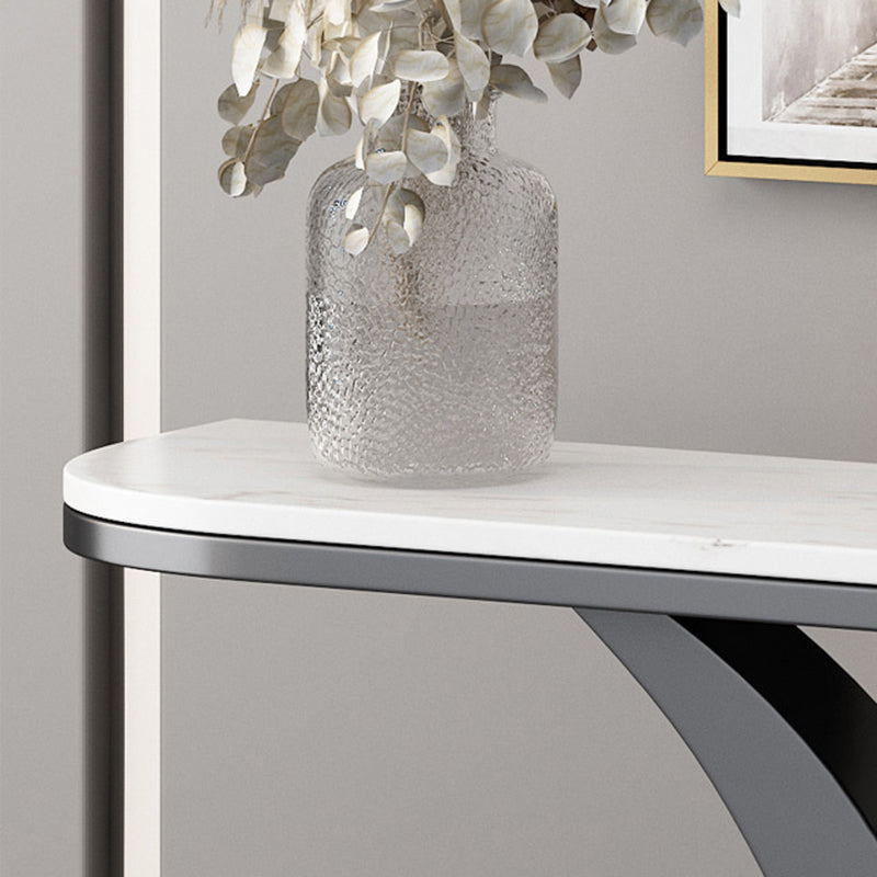 Slate and Metal Sofa Table Modern Stain Resistant Half Moon Console Table for Hall