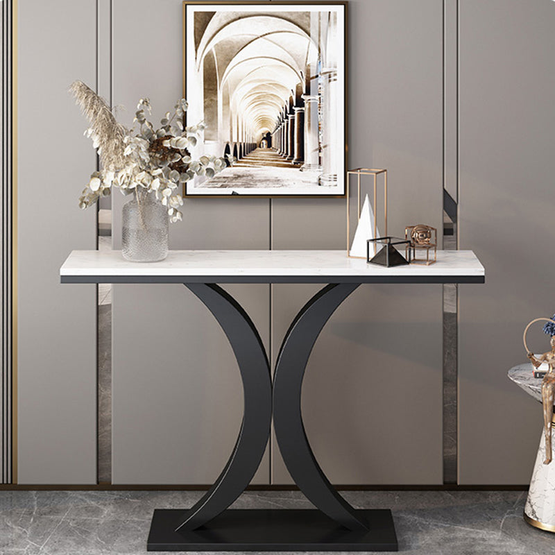 Slate and Metal Sofa Table Modern Stain Resistant Half Moon Console Table for Hall