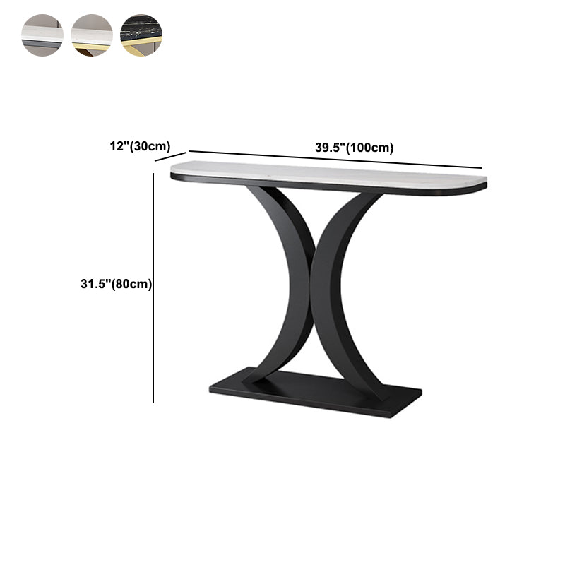 Slate and Metal Sofa Table Modern Stain Resistant Half Moon Console Table for Hall