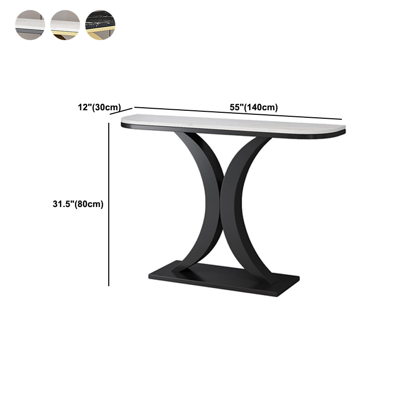 Slate and Metal Sofa Table Modern Stain Resistant Half Moon Console Table for Hall