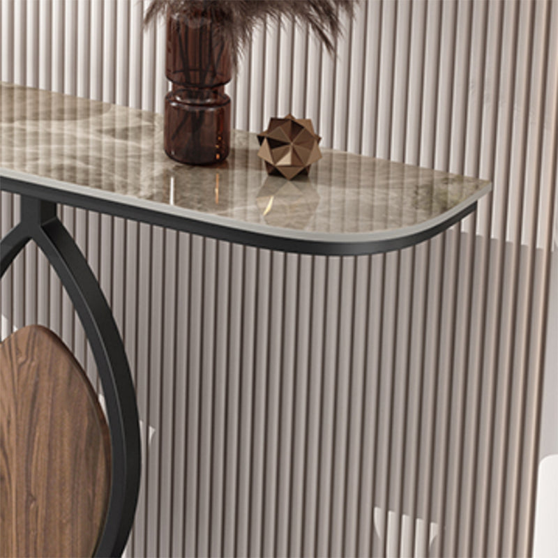 Contemporary Half Moon Console Table with Stone Top and Pedestal Base