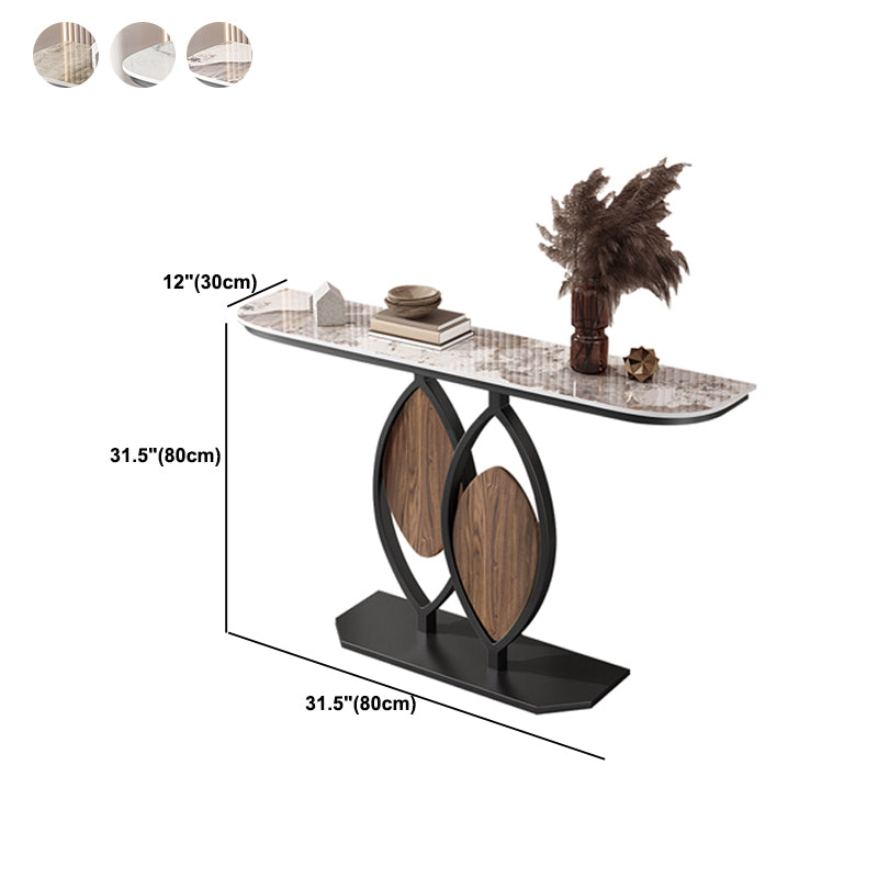 Contemporary Half Moon Console Table with Stone Top and Pedestal Base