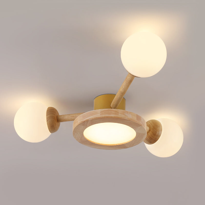 White Globe 3 / 6 / 8 - Light Ceiling Semi Flush , Wood , Sphere Semi Flush Light