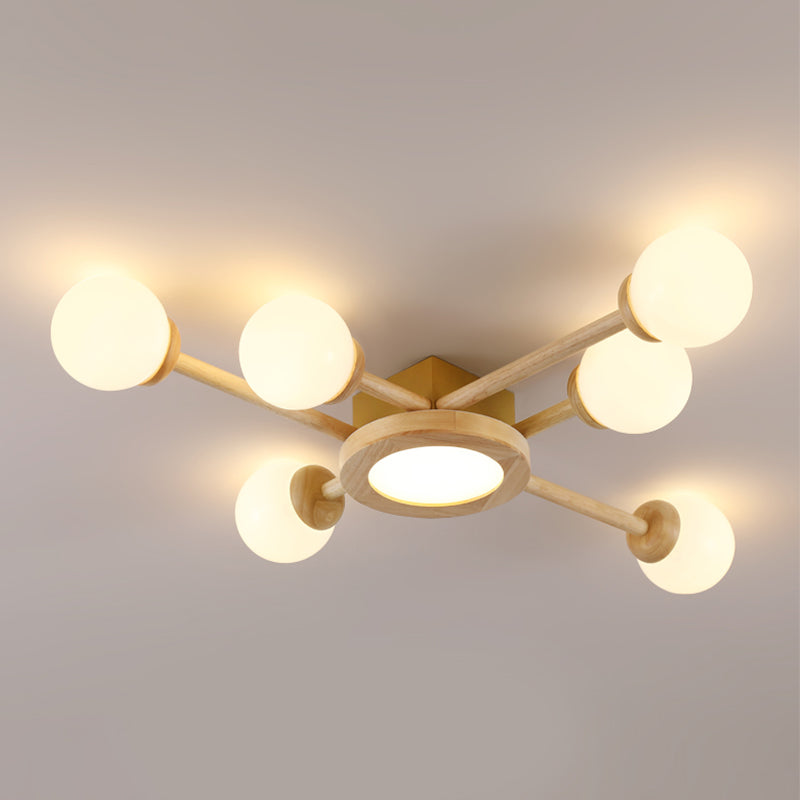 White Globe 3 / 6 / 8 - Light Ceiling Semi Flush , Wood , Sphere Semi Flush Light