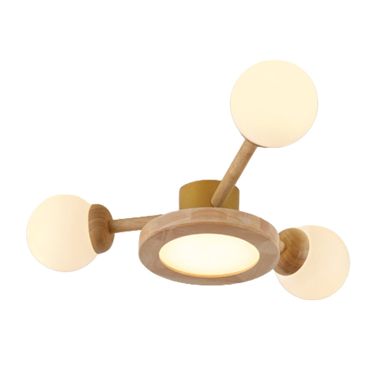 White Globe 3 / 6 / 8 - Light Ceiling Semi Flush , Wood , Sphere Semi Flush Light