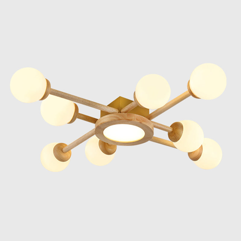 White Globe 3 / 6 / 8 - Light Ceiling Semi Flush , Wood , Sphere Semi Flush Light