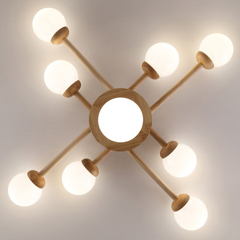 White Globe 3 / 6 / 8 - Light Ceiling Semi Flush , Wood , Sphere Semi Flush Light