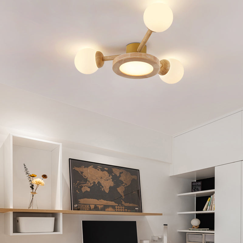 White Globe 3 / 6 / 8 - Light Ceiling Semi Flush , Wood , Sphere Semi Flush Light