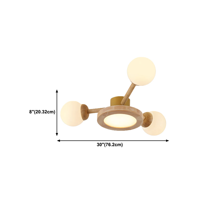 White Globe 3 / 6 / 8 - Light Ceiling Semi Flush , Wood , Sphere Semi Flush Light