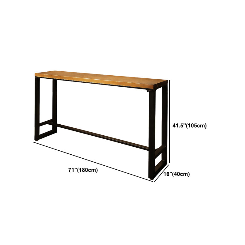 Industrial Style Rectangle Bar Table Solid Wood Bistro Bar Desk with Footrest