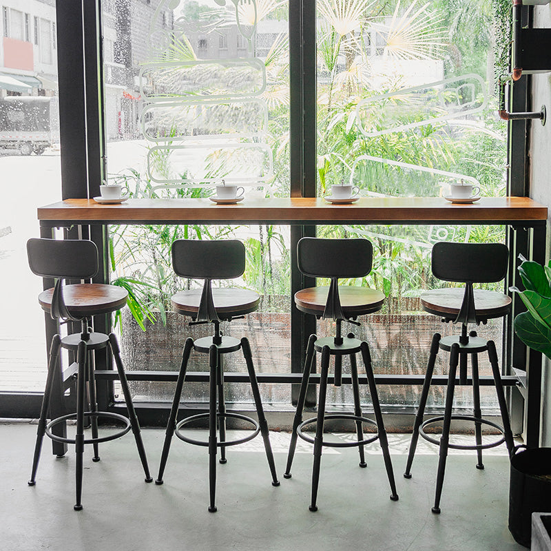 Industrial Rectangle Bar Table Pine Solid Wood Bistro Bar Desk with Footrest