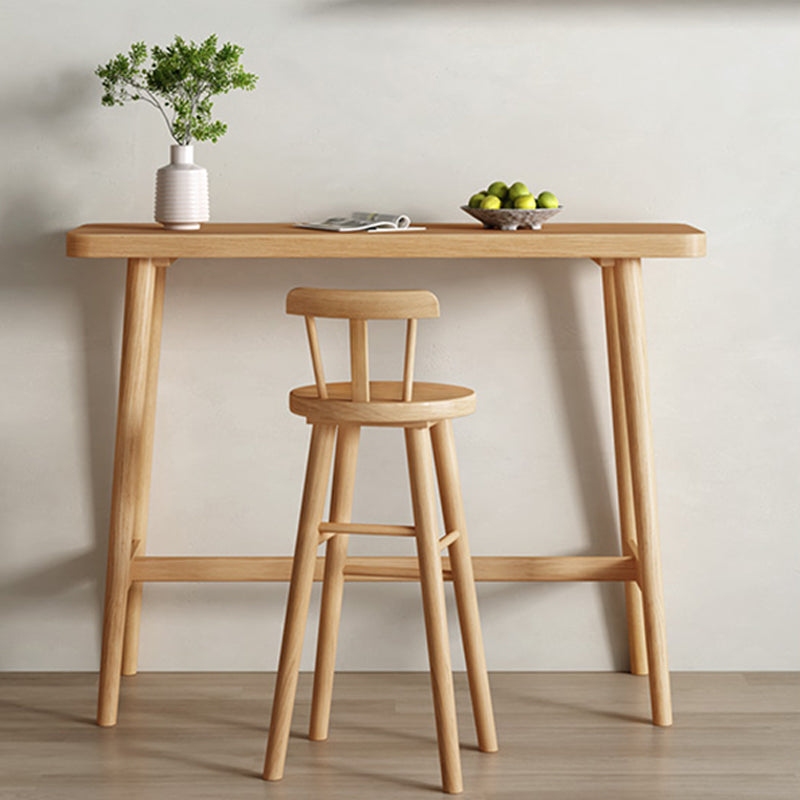 Modern Rectangular Bar Table Solid Wood Bistro Table with Trestle Base