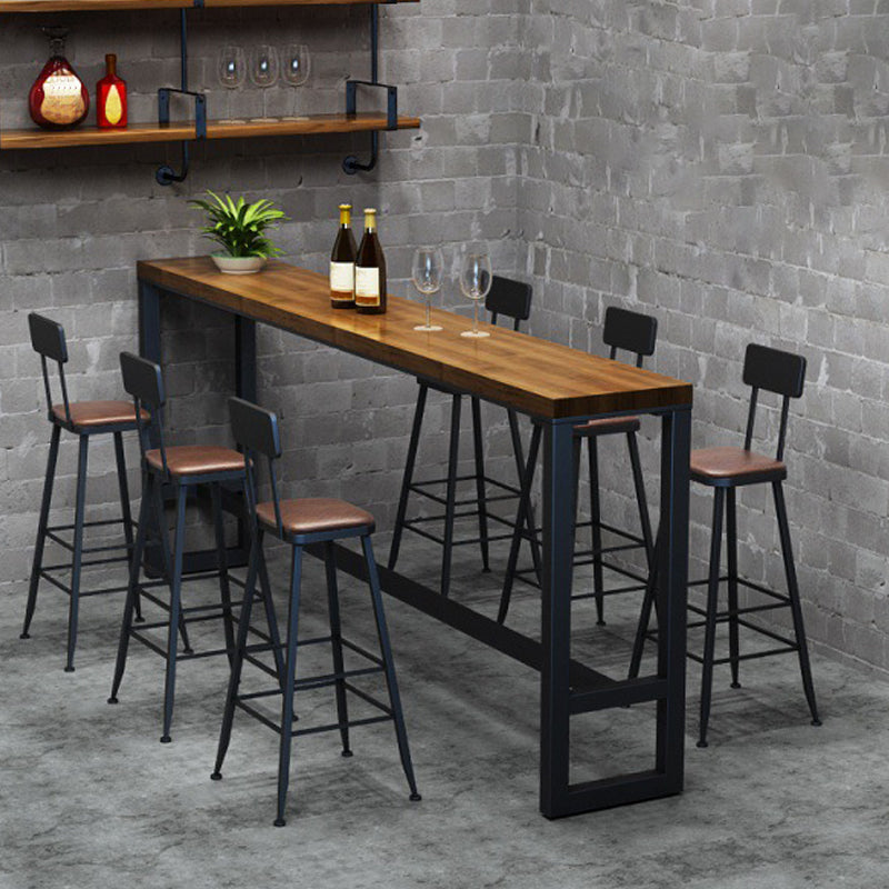 Industrial Rectangular Bar Table Solid Wood Bistro Table with Trestle Base in Black