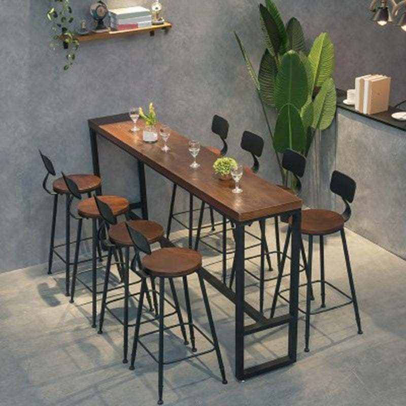 Industrial Rectangular Bar Table Solid Wood Bistro Table with Trestle Base in Black