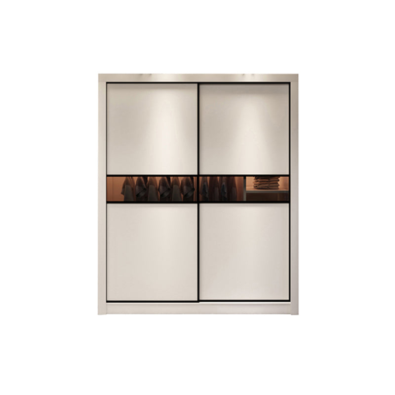 White Modern Wardrobe Armoire Engineered Wood Wardrobe Cabinet with Sliding Doors